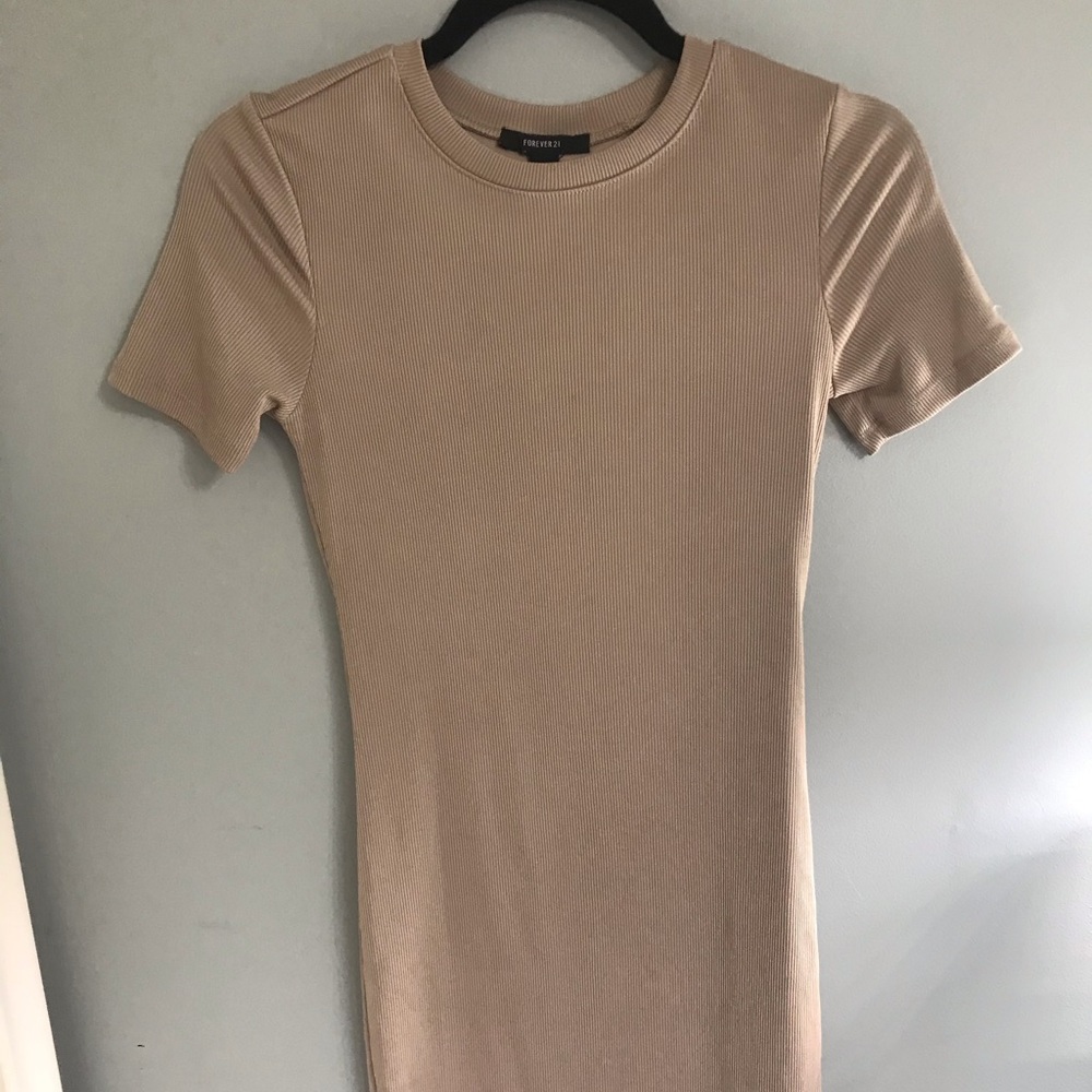 Tan corded fitted dress